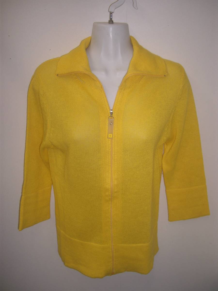 BIGI(ビギ)綿/麻/ジップアップ/七分袖/ニット/カーディガン☆サイズM拍卖