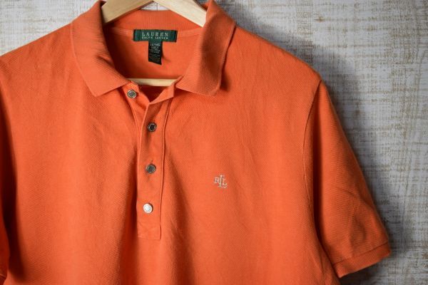 ☆US古着 LAUREN Ralph Lauren ラルフローレン ポロシャツ ロゴ刺繍 オレンジ レディース【XL】鹿の子 ◆9268◆拍卖