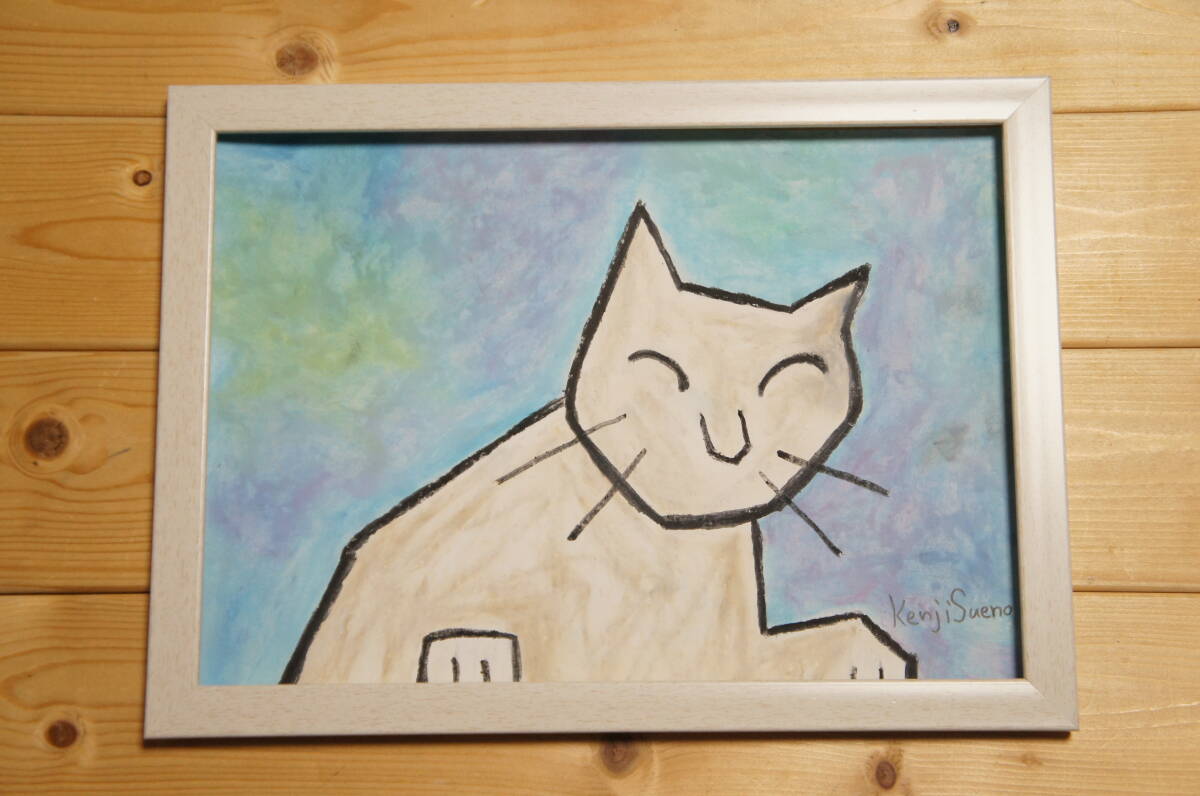 【猫】手描き 肉筆 クレヨン画 絵画 A4サイズ 722,Crayon painting, oil pastel painting, original art拍卖