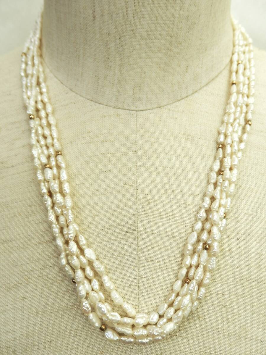 SILVER留め具 パール・真珠 池蝶パール 5連ネックレス 約29.2g 現状品 売り切り拍卖