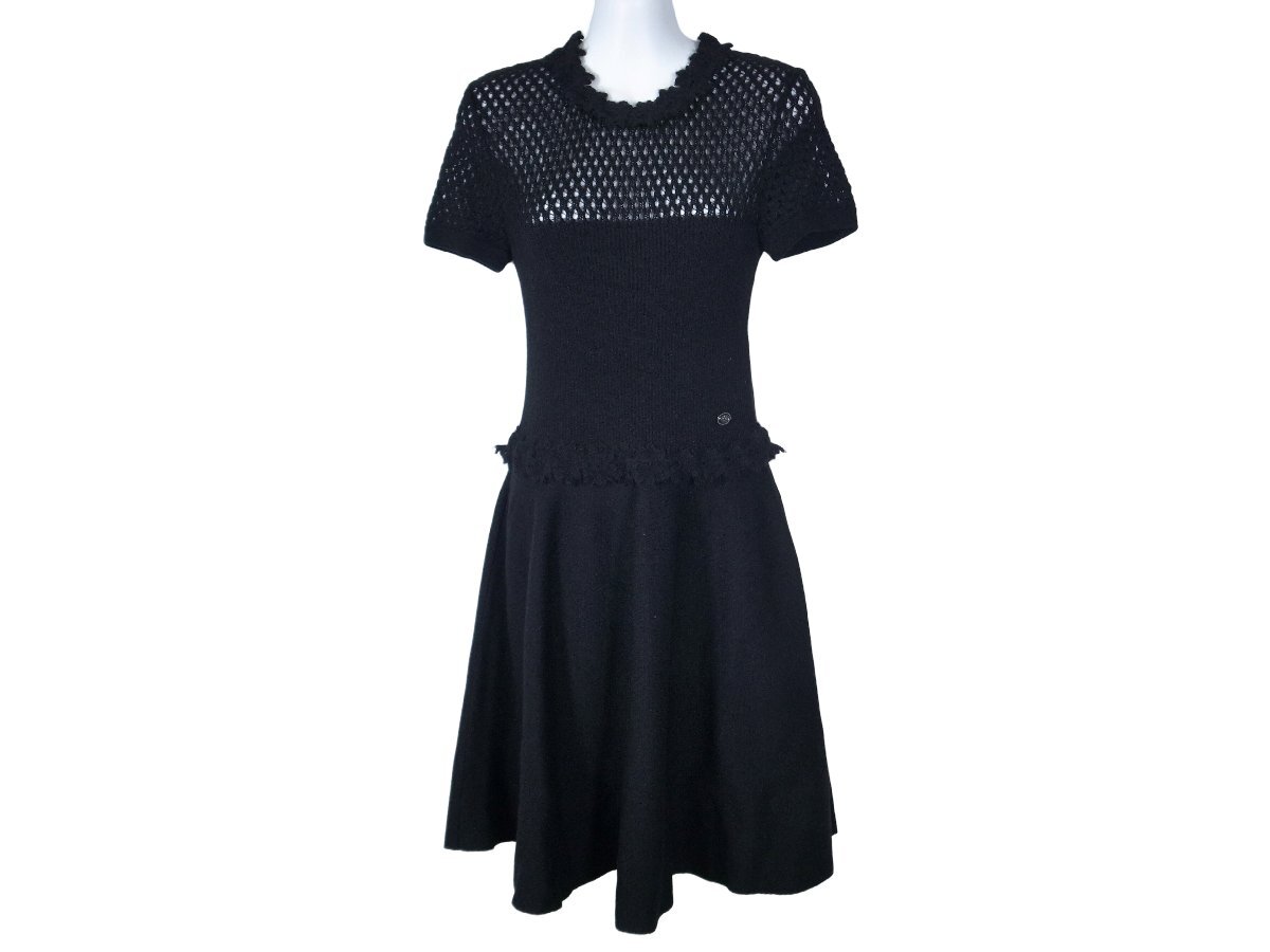 CHANEL シャネル ニット 半袖ワンピース ブラック 38拍卖