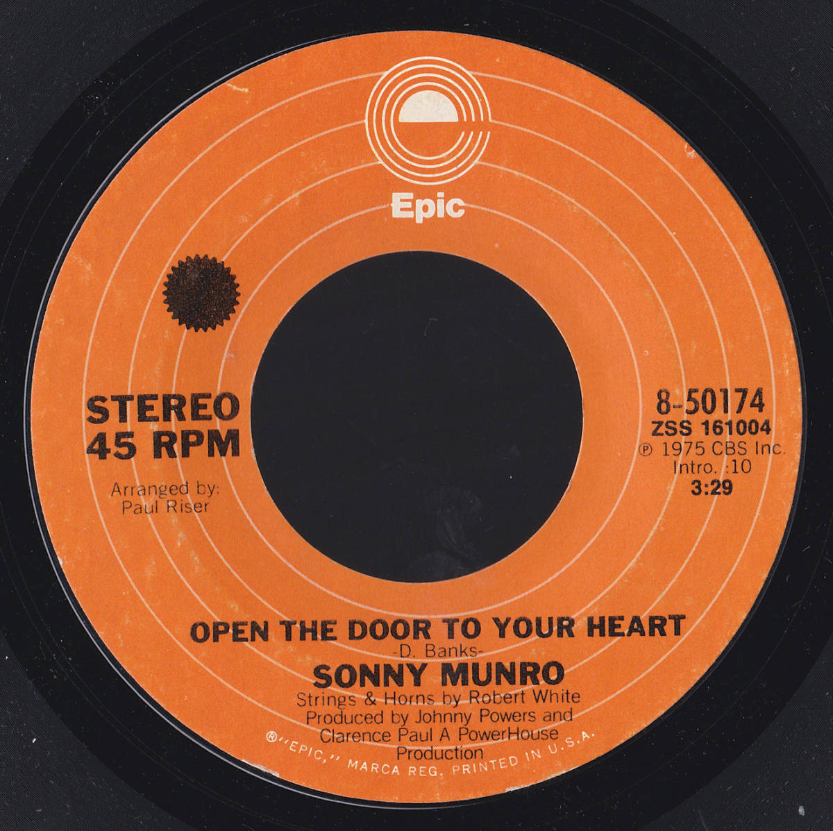 ソウル7inch・45★SONNY MUNRO / Open the door to your heart / (Tears)Can only make the problems wet★Epic★拍卖