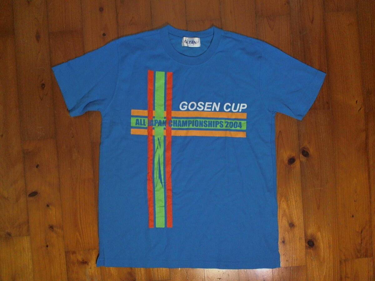 松☆ゴーセン☆GOSEN☆ロゴプリント ドライTシャツ 半袖Tシャツ L 青 ブルー拍卖