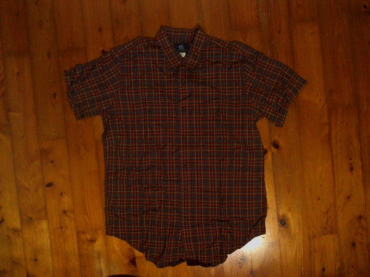 松☆エドウィン☆EDWIN SPORTS☆フラップポケット 半袖シャツ チェック コットン半袖シャツ M 濃紺 エンジ 赤 緑 拍卖