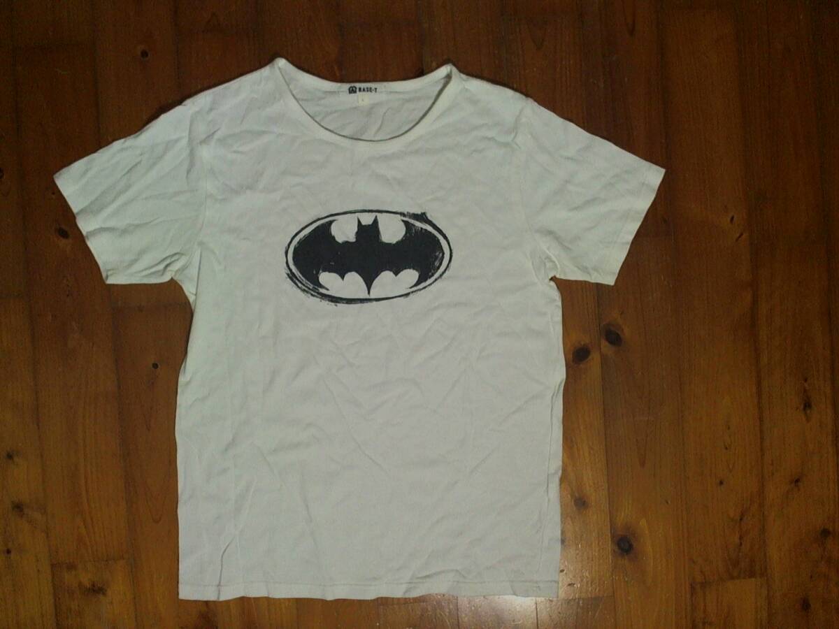 ☆トップバリュ★TOPVALU★BASE-T×BATMAN/バットマン☆ロゴプリントTシャツ 半袖TSシャツ L 白 ホワイト 拍卖