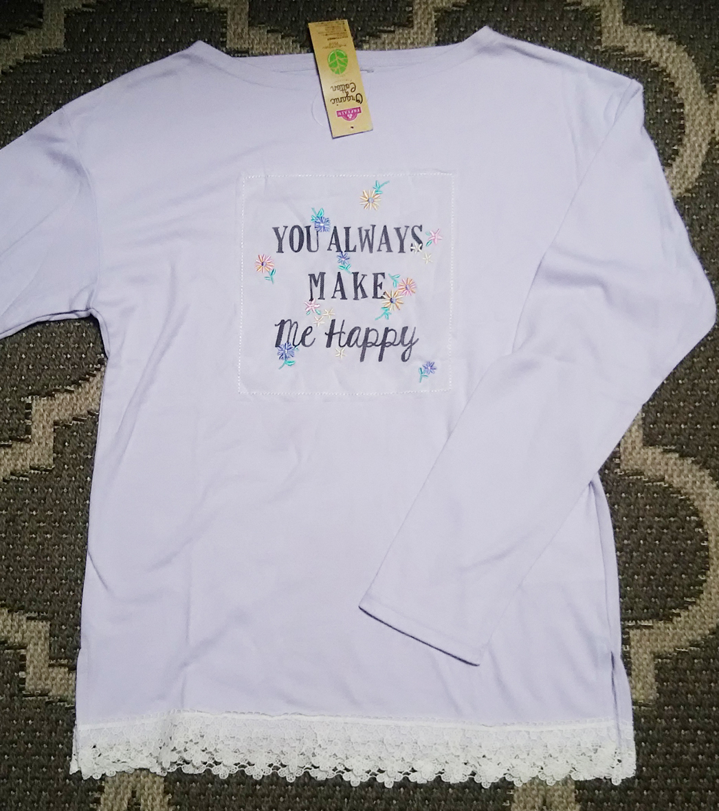 (^-^)オーガニックコットンの裾レースの長袖トップス♪160拍卖