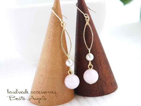 ◆◆+angelo+天然石マンガノカルサイトとマーキスのピアス(p-005)G スワロフスキーパール ピンク チタン 樹脂 イヤリング拍卖