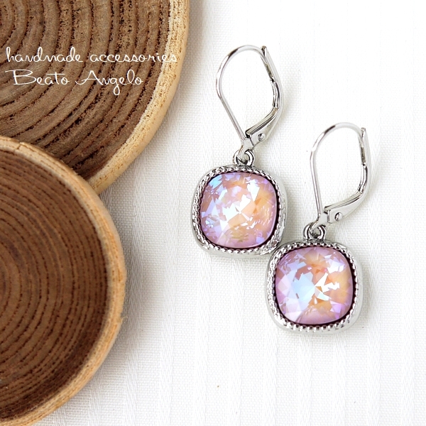 ◇◇+angelo+スワロフスキー 4470のピアス(p-041)Cダスティピンクディライト S 一粒 フレンチフック拍卖