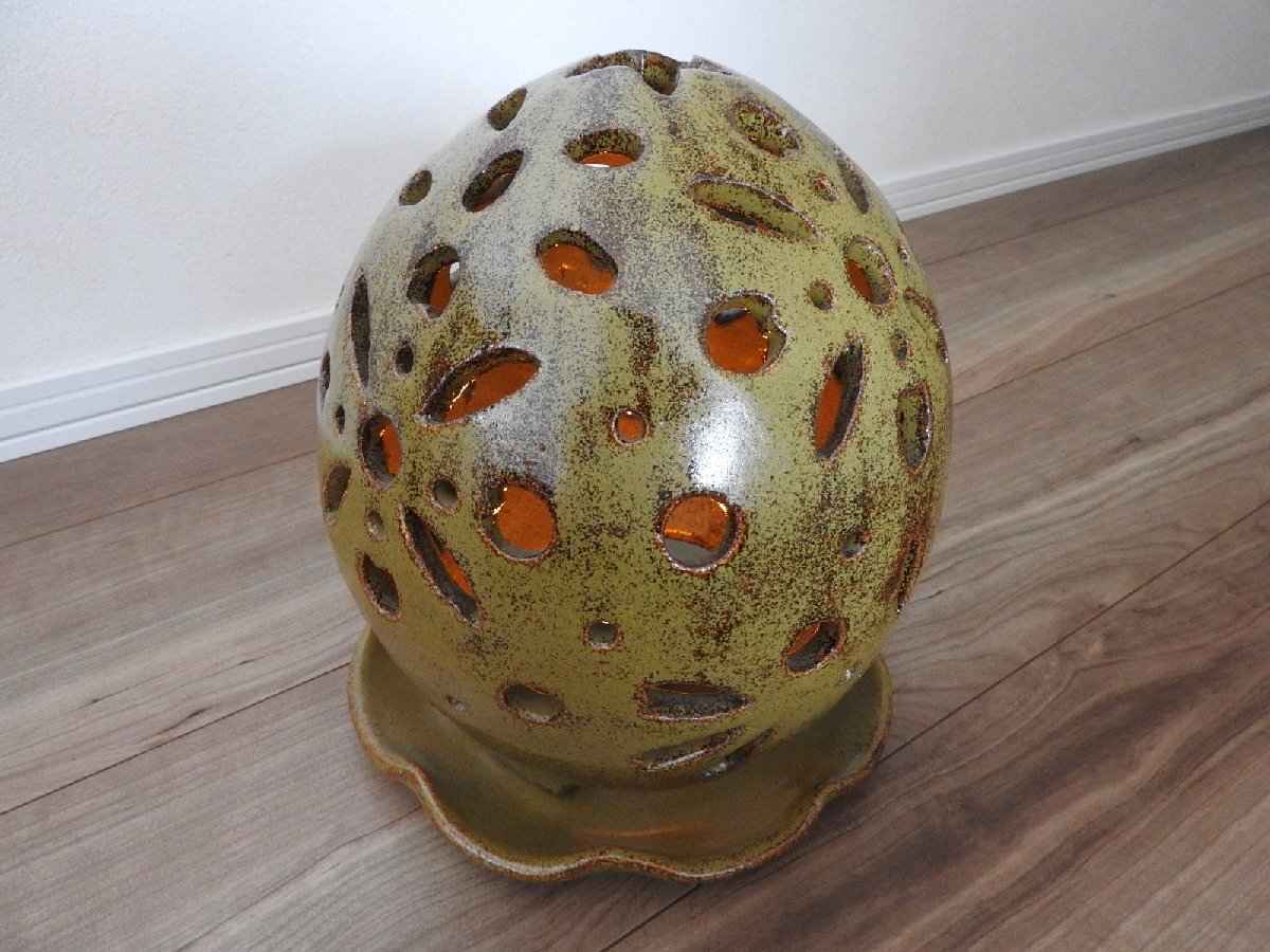 ★☆陶器 陶芸 キャンドル ランプ シェード 照明 卓上 インテリア 受け皿 卵型 ☆★拍卖