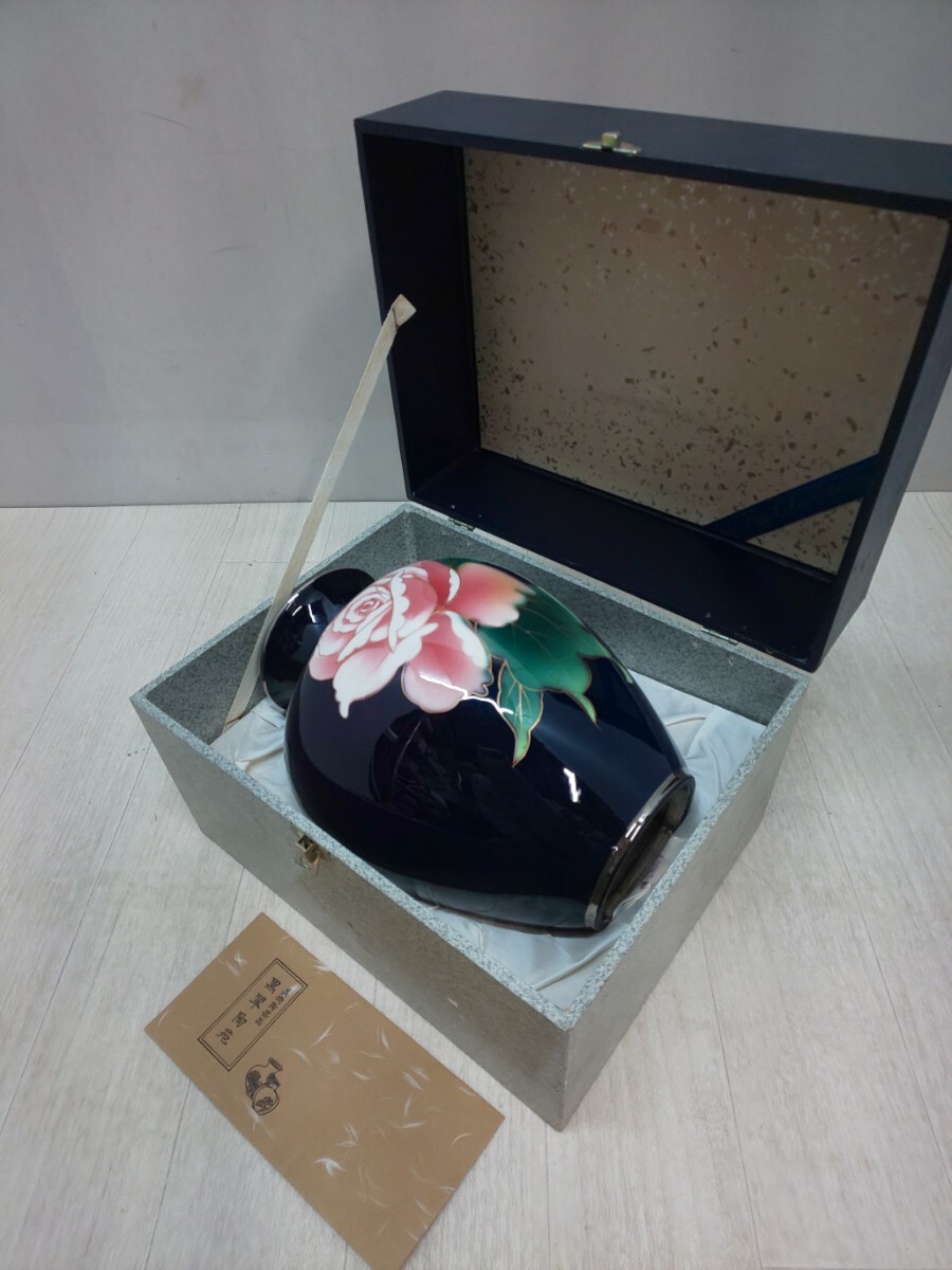 ☆冨士七宝陶器 黒翠陶苑 花瓶 花柄 フジクロスチャイナー☆黒翠陶器 壺 置物 インテリア ふ2010拍卖