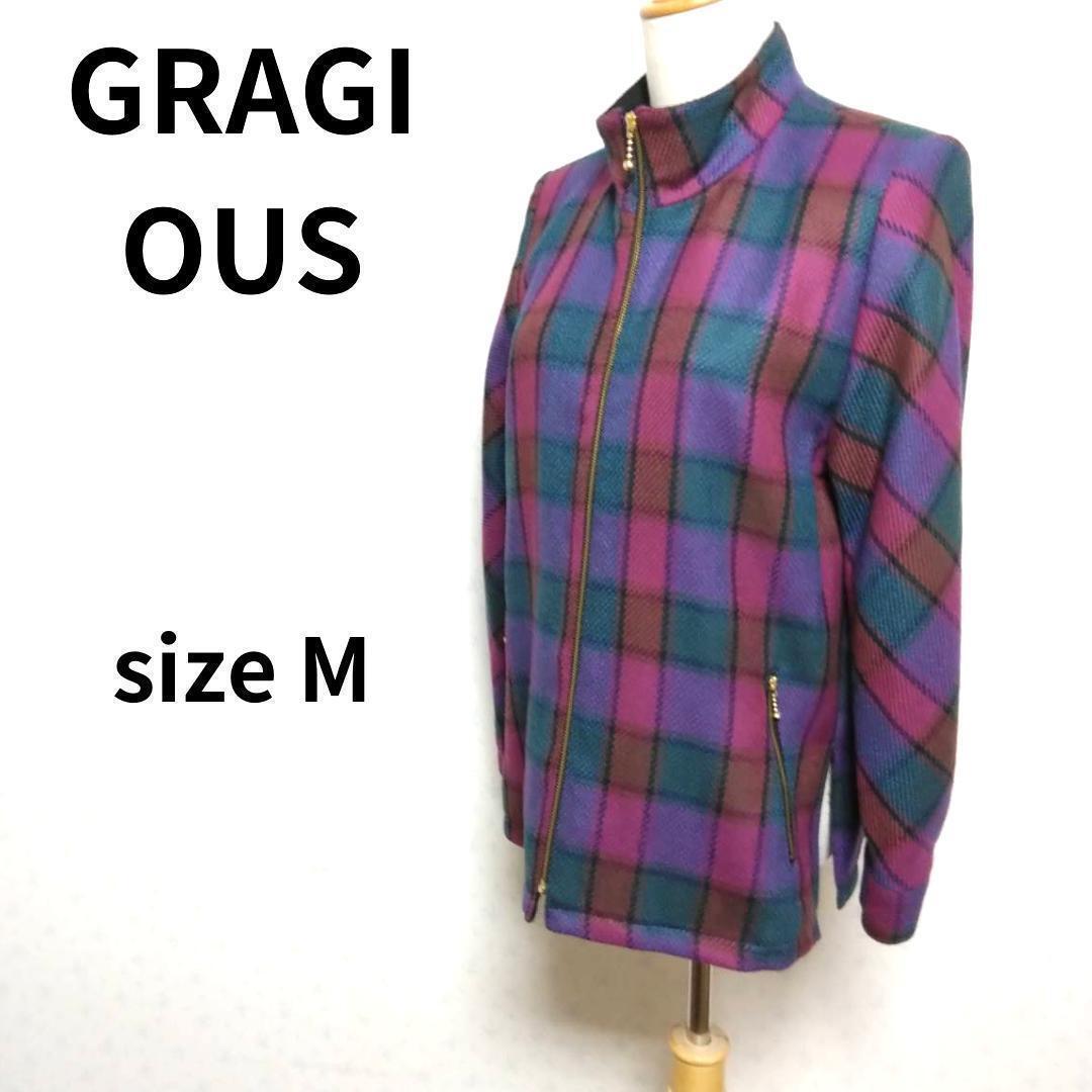 GRAGIOUS チェック柄 カラフルデザイン ジップアップ ジャンバージャケット Mサイズ トップス レディース拍卖