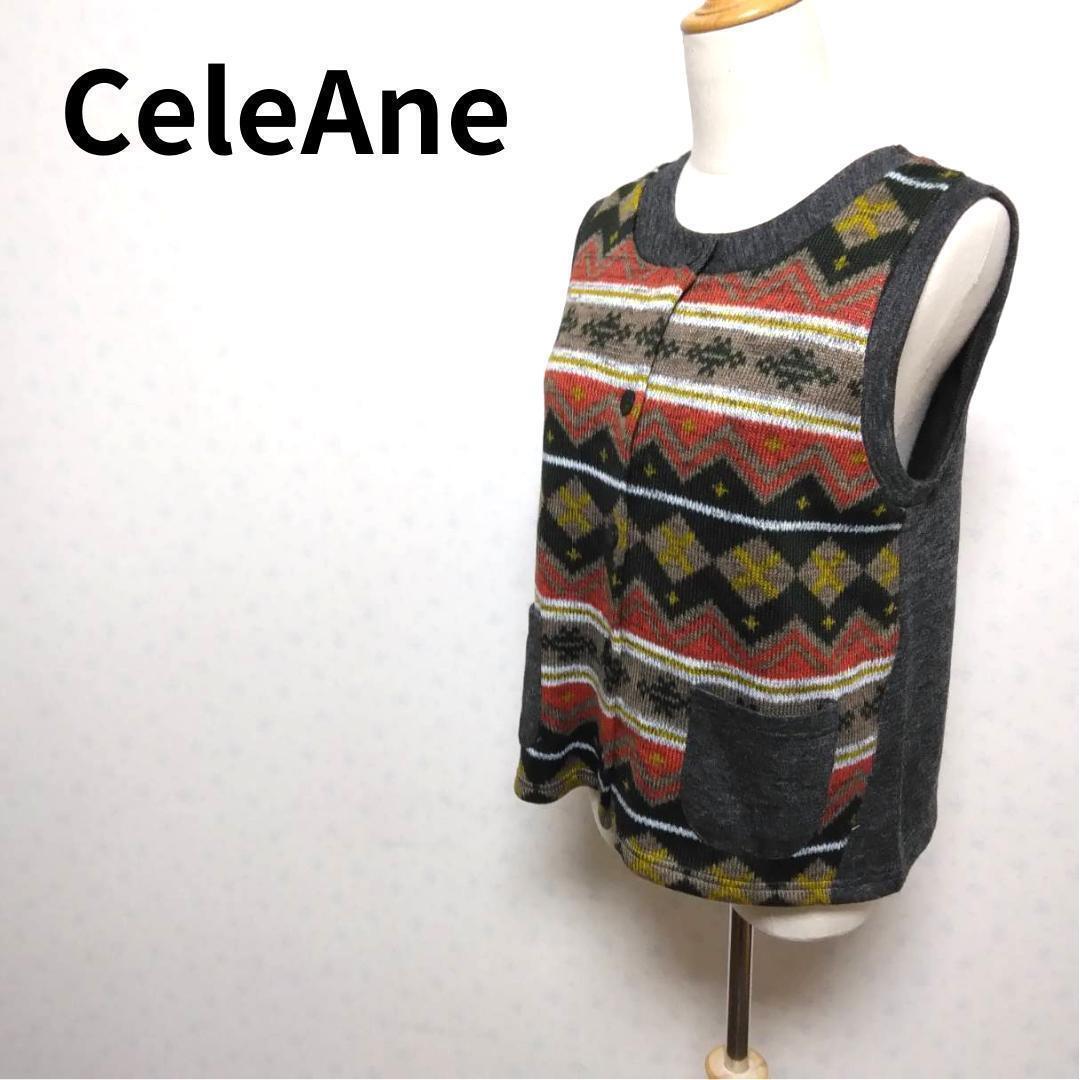 celeane レトロ風アート柄 ダークグレーカラーデザイン ウインウインベスト レディースファッション トップス拍卖