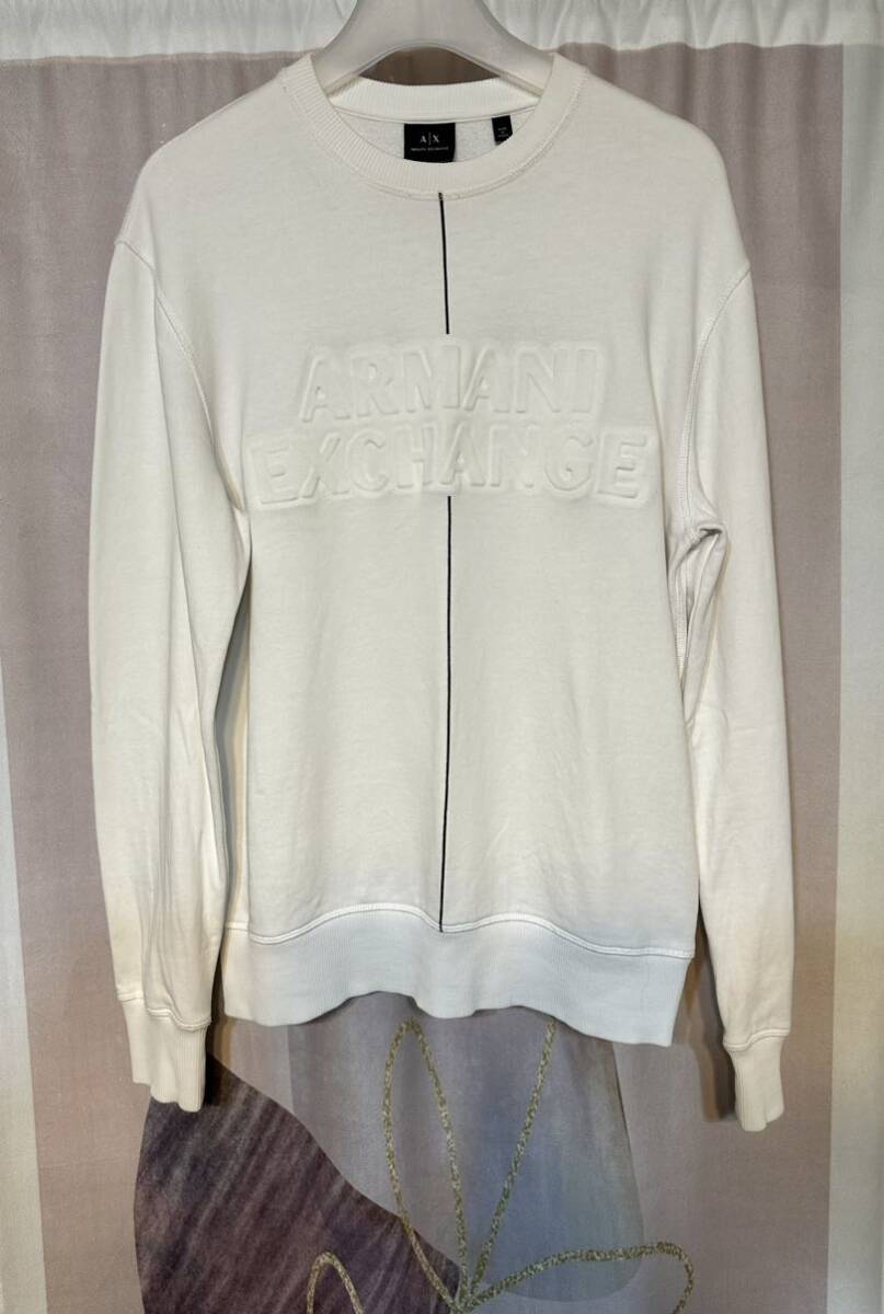 ARMANI アルマーニ エクスチェンジ ロゴライン スウェット トレーナー プルオーバー ホワイト拍卖