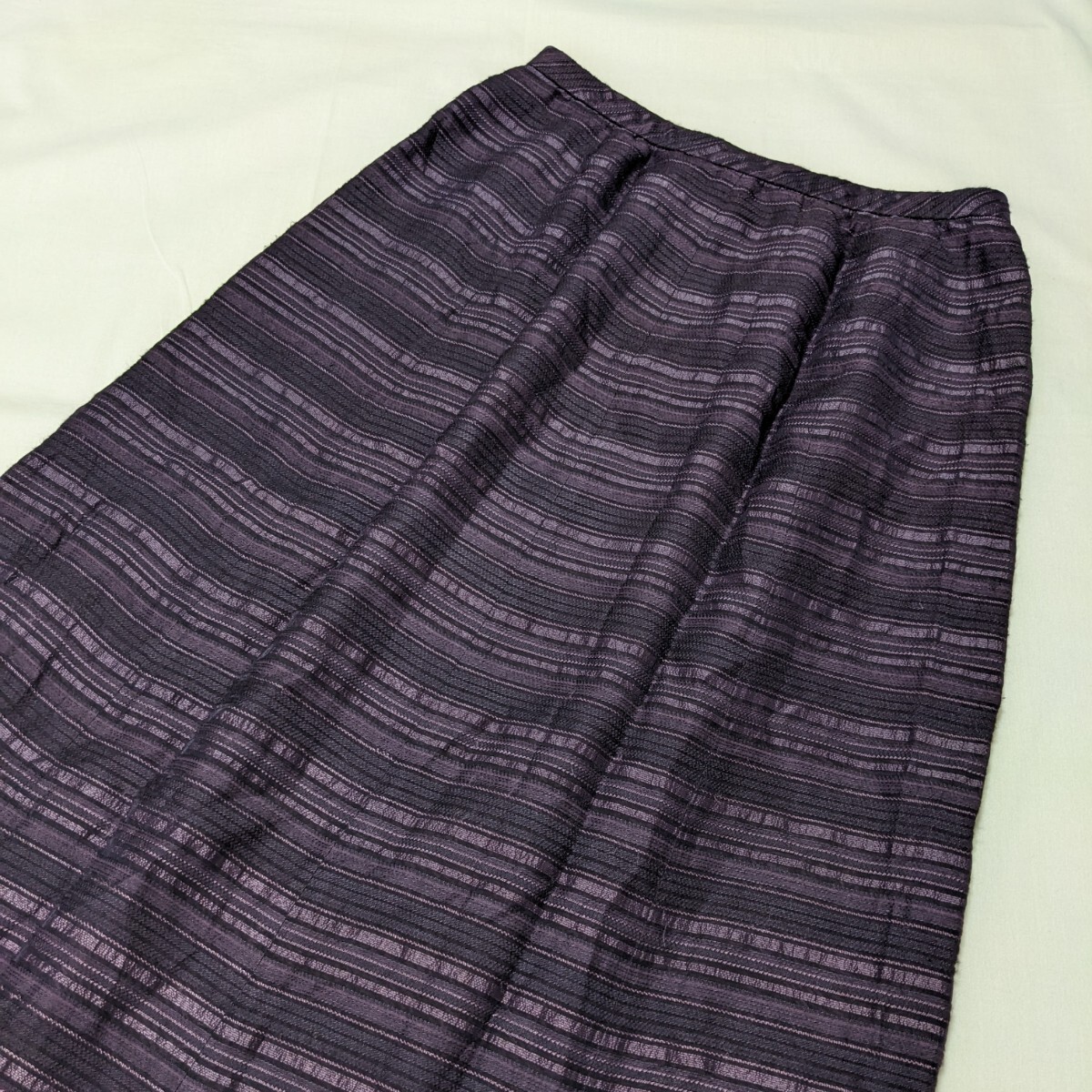 ☆PE34 Leilian レリアン レディース 11号 スカート ロングスカート 紫 パープル ボーダー 薄手 カジュアル ビジネス フォーマル拍卖