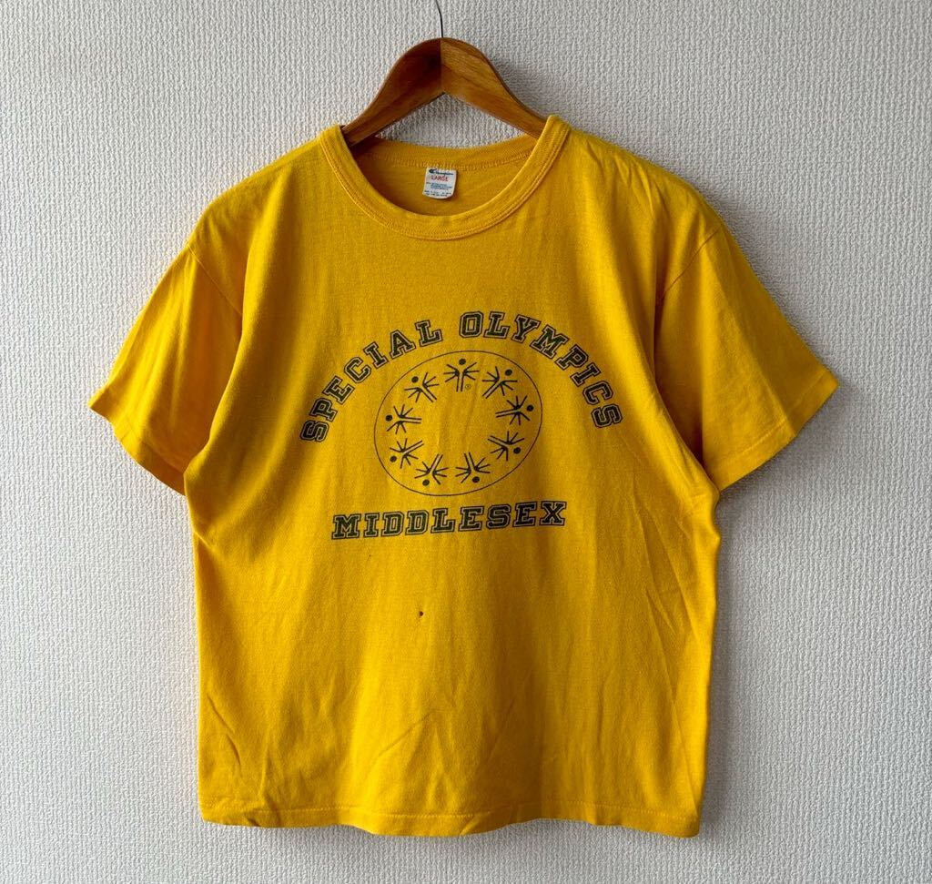 80s USA製 チャンピオン 染み込み プリント Tシャツ L トリコタグ ビンテージ拍卖