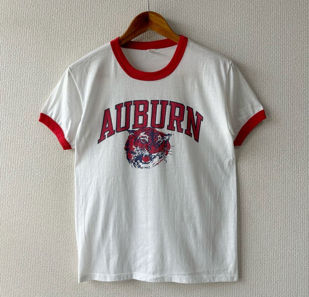 デッドストック 80s sportswear AUBURN 染み込み プリント リンガー Tシャツ M ビンテージ スポーツウェア カレッジ拍卖