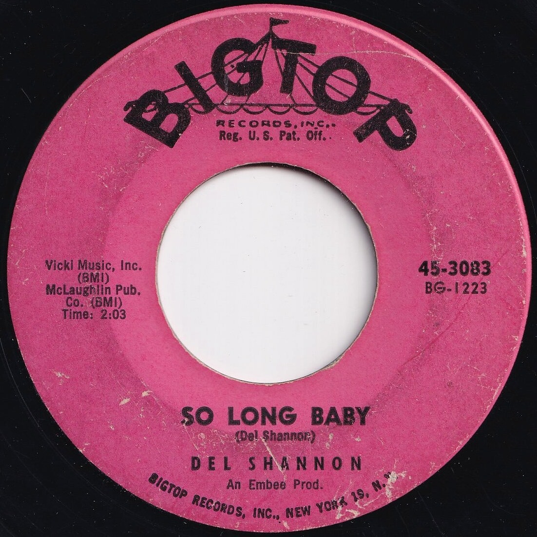 Del Shannon So Long Baby / The Answer To Everything Bigtop US 45-3083 206711 R&B R&R レコード 7インチ 45拍卖