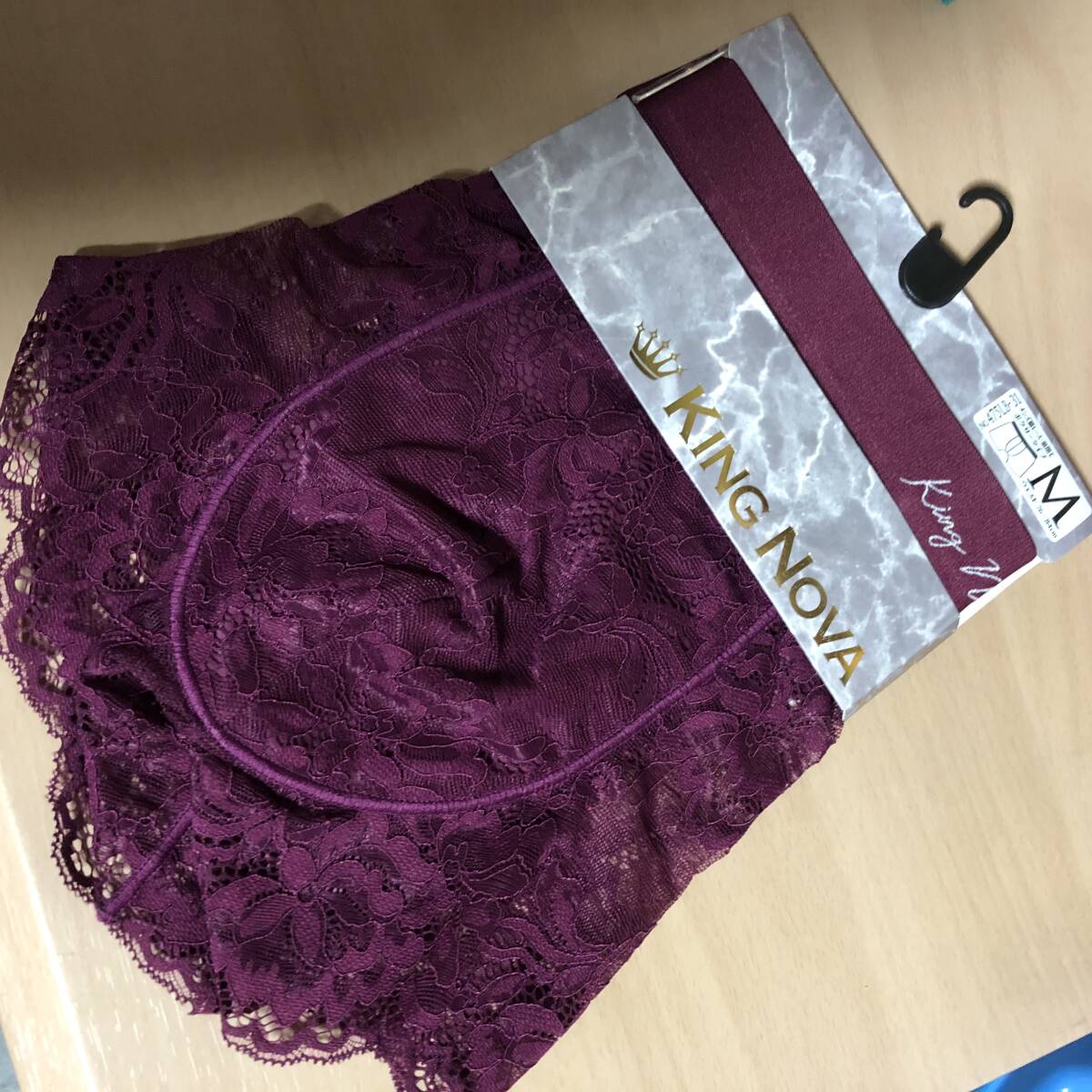 新品●送料無料●男性用下着 キングノバ メンズ総レース 前閉じ ボクサータイプ サイズM パープル拍卖