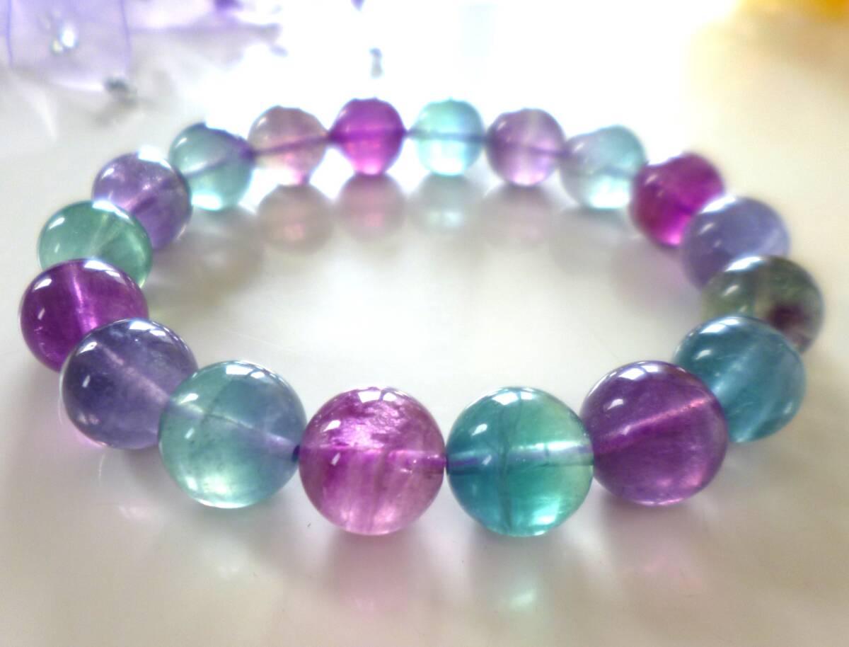 ☆紫陽花☆キャンディカラー☆心のリラクゼーション☆天才の石☆高品質AAA☆レインボーフローライト☆11.5mm16.5cm☆No.2 拍卖