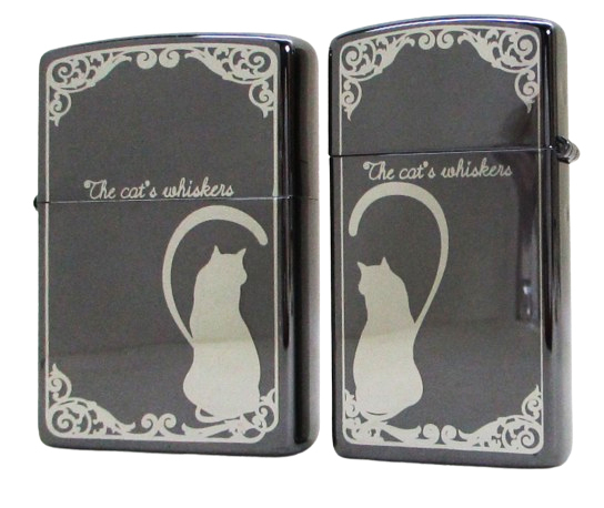 ジッポー ペアセット オイルライター ブラックニッケルミラー ラブシルエットB 猫 ペア シルバー LS-BN/送料無料拍卖