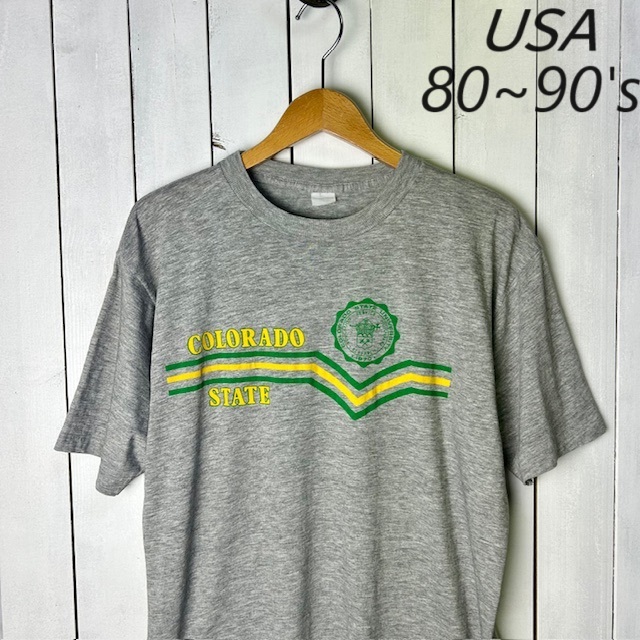 T●83 USA古着 80s~ COLORADO カレッジTシャツ ヘザーグレー L程度 オールド ヴィンテージ アメリカ古着 シングルステッチ拍卖
