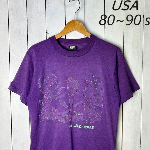 T●106 USA古着 80s~90s USA製 オウムTシャツ M 紫 SCREEN STARS オールド ヴィンテージ アメリカ古着 シングルステッチ拍卖