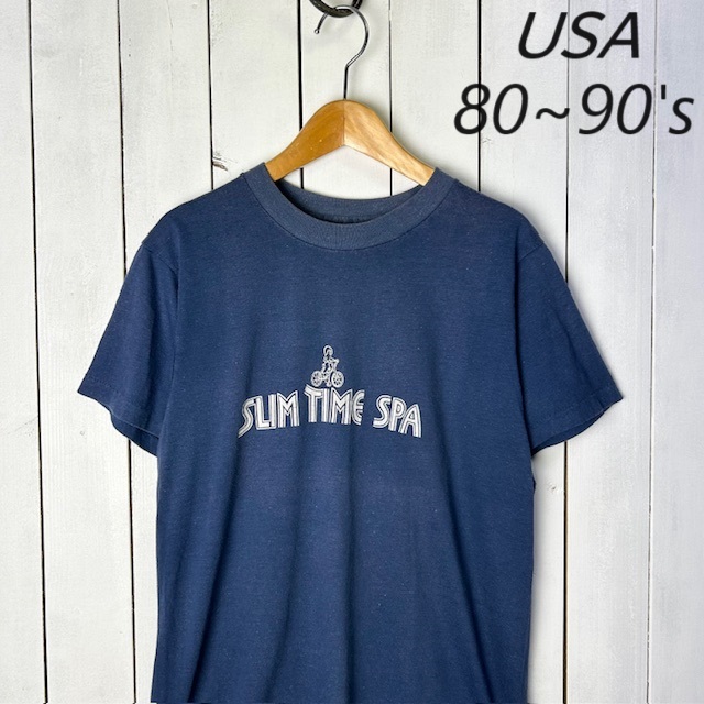 T●108 USA古着 80s~90s Tシャツ フェードネイビー S~M オールド ヴィンテージ アメリカ古着 シングルステッチ拍卖
