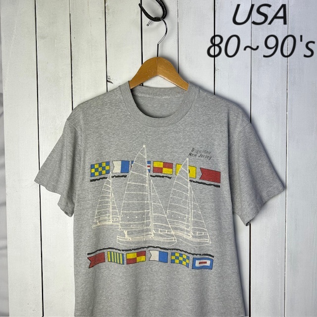 T●122 米買付 80s~90s ヨット Tシャツ M~L ライトグレー オールド ヴィンテージ アメリカ古着 シングルステッチ拍卖