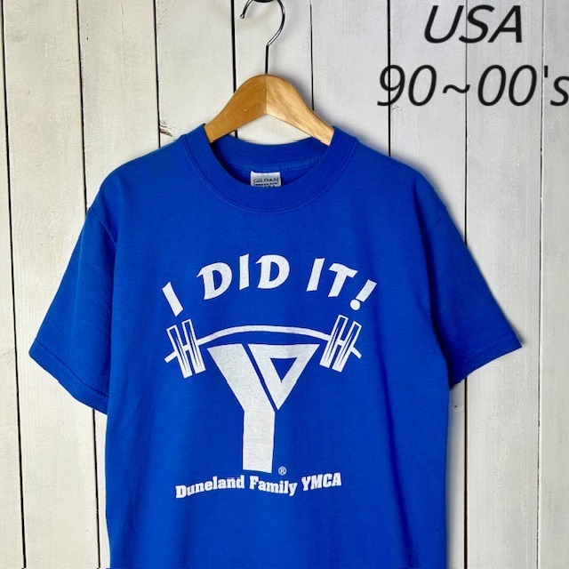 T●135 USA古着 90s~00s YMCA プリントTシャツ S 青 GILDAN オールド ヴィンテージ アメリカ古着拍卖
