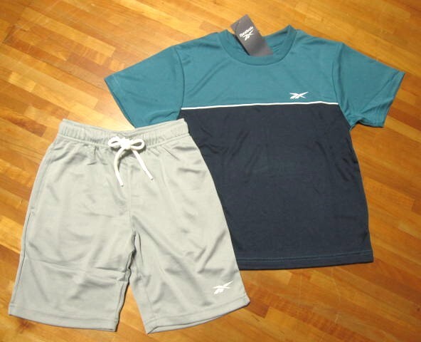 *送料無料*新品*160*Reebok*上下Set*ターコイズ・ネイビー×グレー*半袖半パン*テニス*スポーツ*リーボック*拍卖