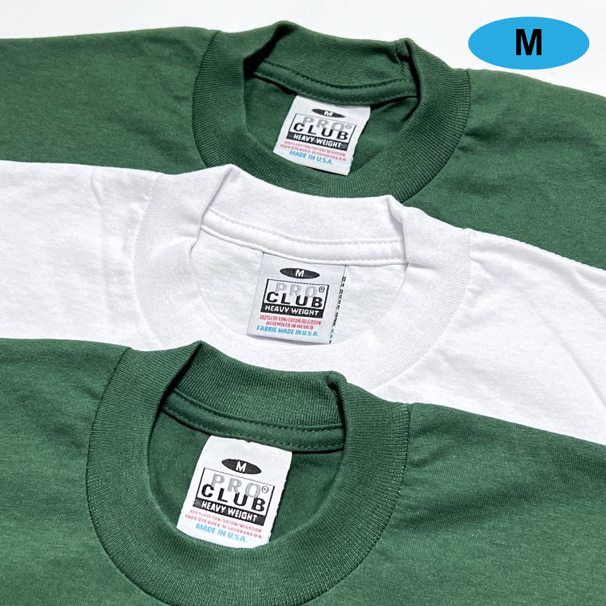 訳あり 3枚セット PRO CLUB ヘビーウェイト 半袖 Tシャツ M ホワイト グリーン USA製 プロクラブ 無地 まとめ売り 未使用 #noca0230-FS拍卖