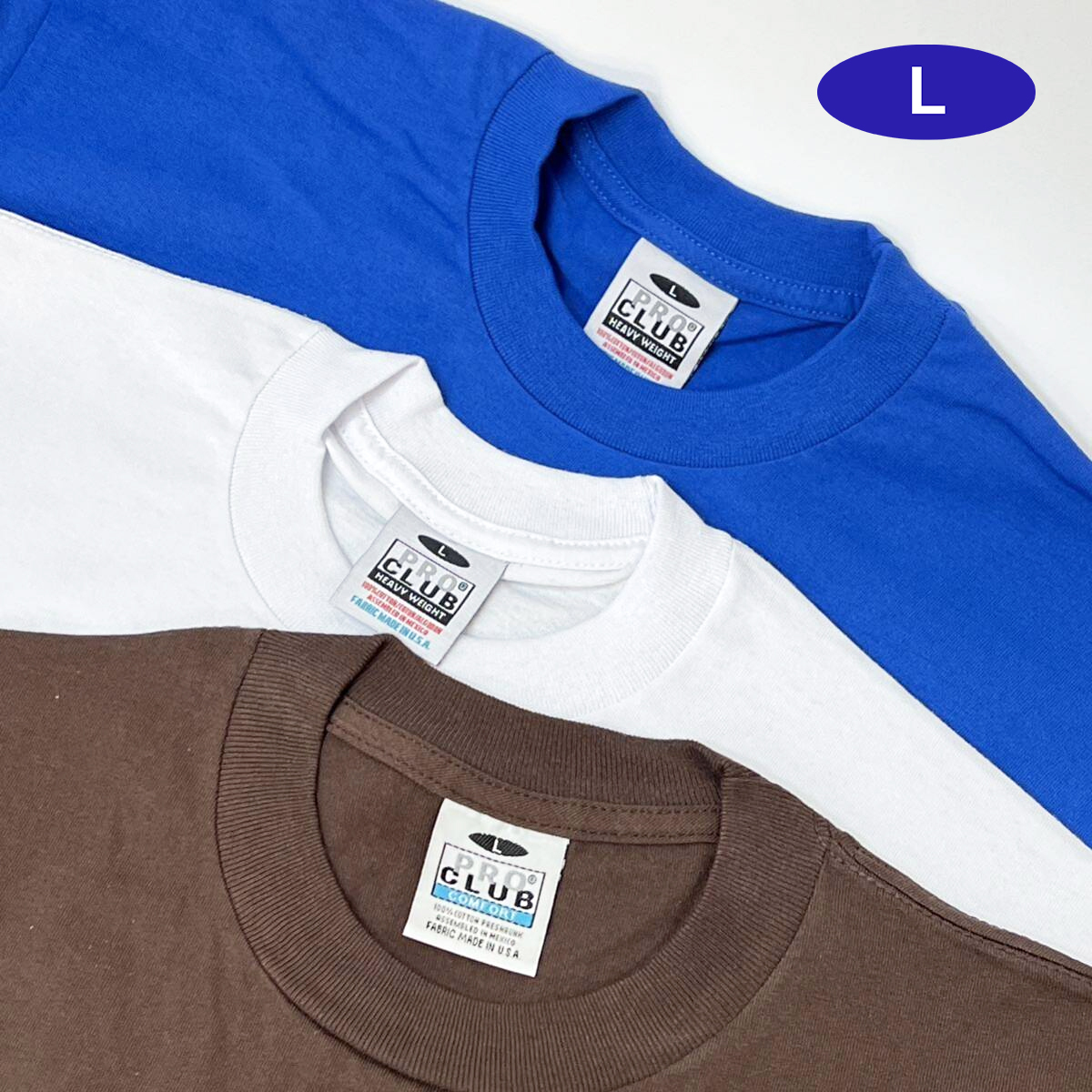 3色 PRO CLUB ヘビーウェイト 長袖 コンフォート 半袖 Tシャツ L 青 白 茶 プロクラブ ロンT 厚手 無地 まとめ売り 未使用 #noca0360-FS拍卖