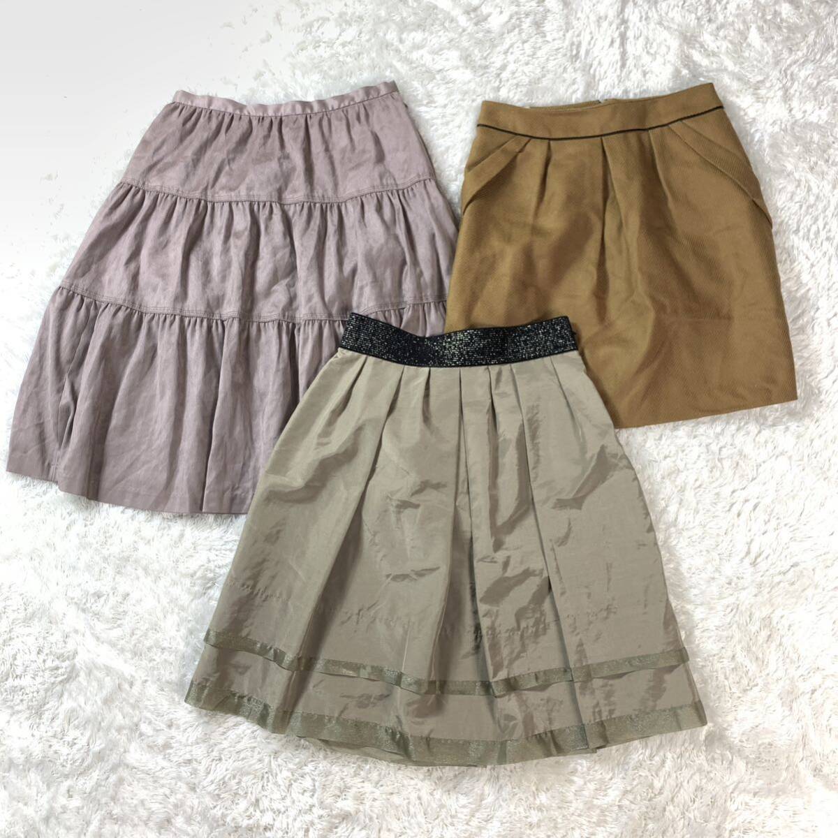 3点セット アンタイトル スカート ブラウン カーキ パープル 1 YA6980拍卖