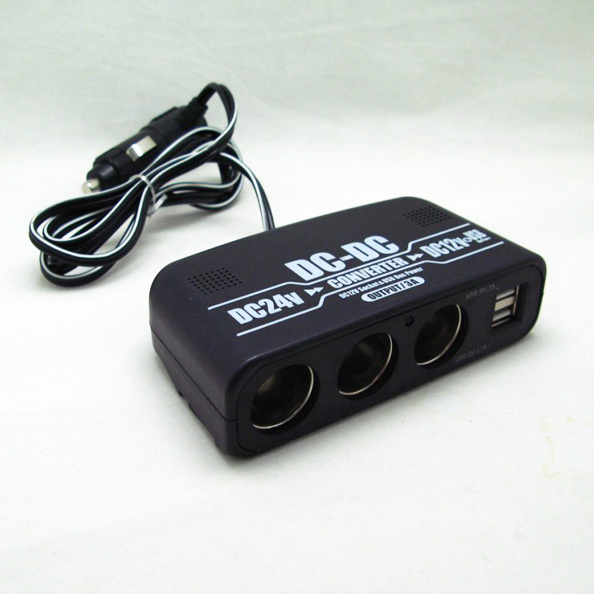 DCDCコンバーター デコデコ 車 トラック DC24V電源をDC12Vに変換 USBポート×2(2.1A+1A) DC12Vソケット×3 スマホ充電/ブレイス BS-250拍卖