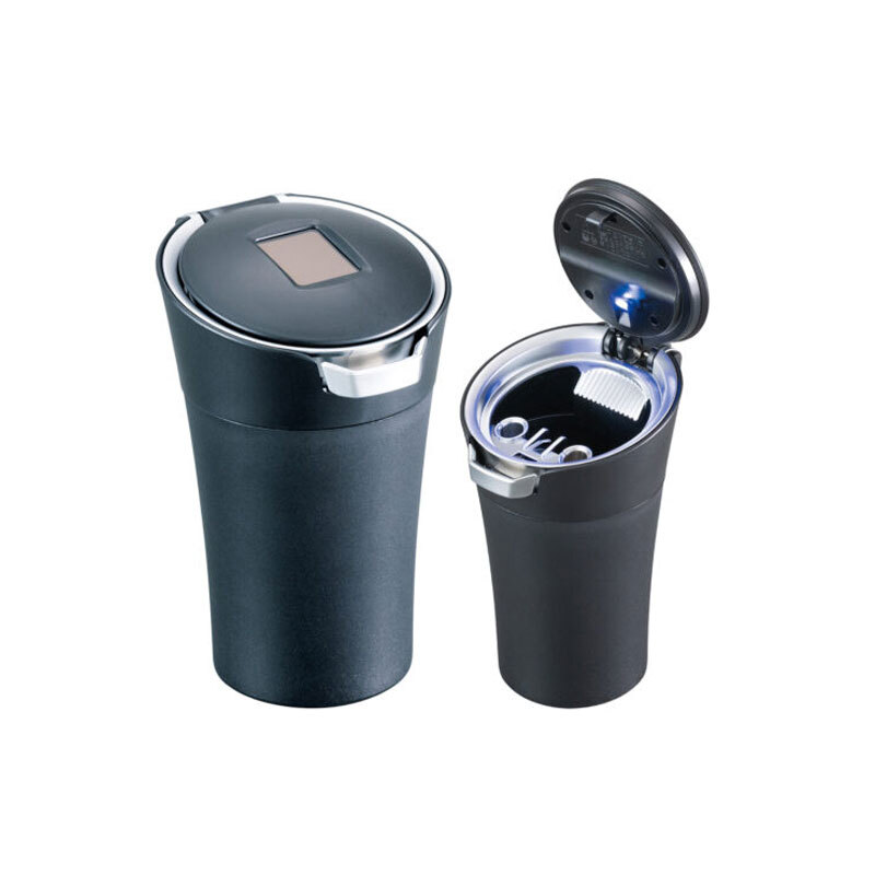 ソーラーアッシュ シルバーメッキ・ブラック 灰皿 吸い殻入れ LED照明付 ワンプッシュレバー セイワ WA129拍卖