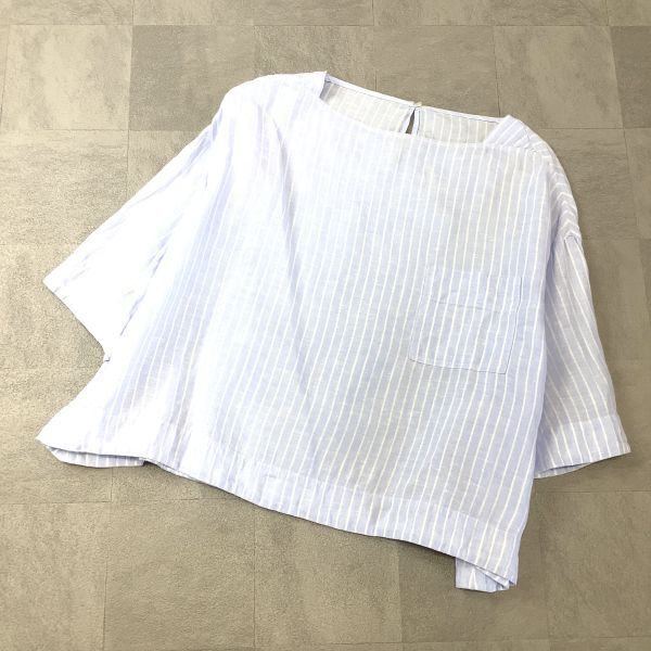 【爽やかなリネン100%】MACPHEE マカフィー tomorrow land トゥモローランド ストライプ リネン ブラウス 36 Sサイズ ライトブルー拍卖