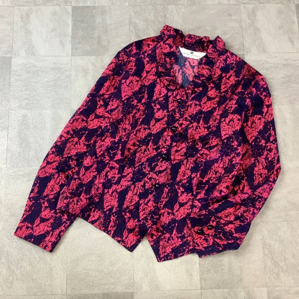 良品 PIERRE BALMAN ピエールバルマン 総柄 フリルブラウス レディース B82サイズ ピンク ネイビー拍卖