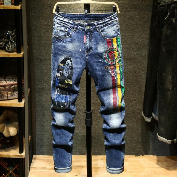 メンズ デニムパンツ カジュアルパンツ ジーンズ ダメージ 刺繍 微スキニーパンツ ストレッチパンW32サイズ選択可拍卖