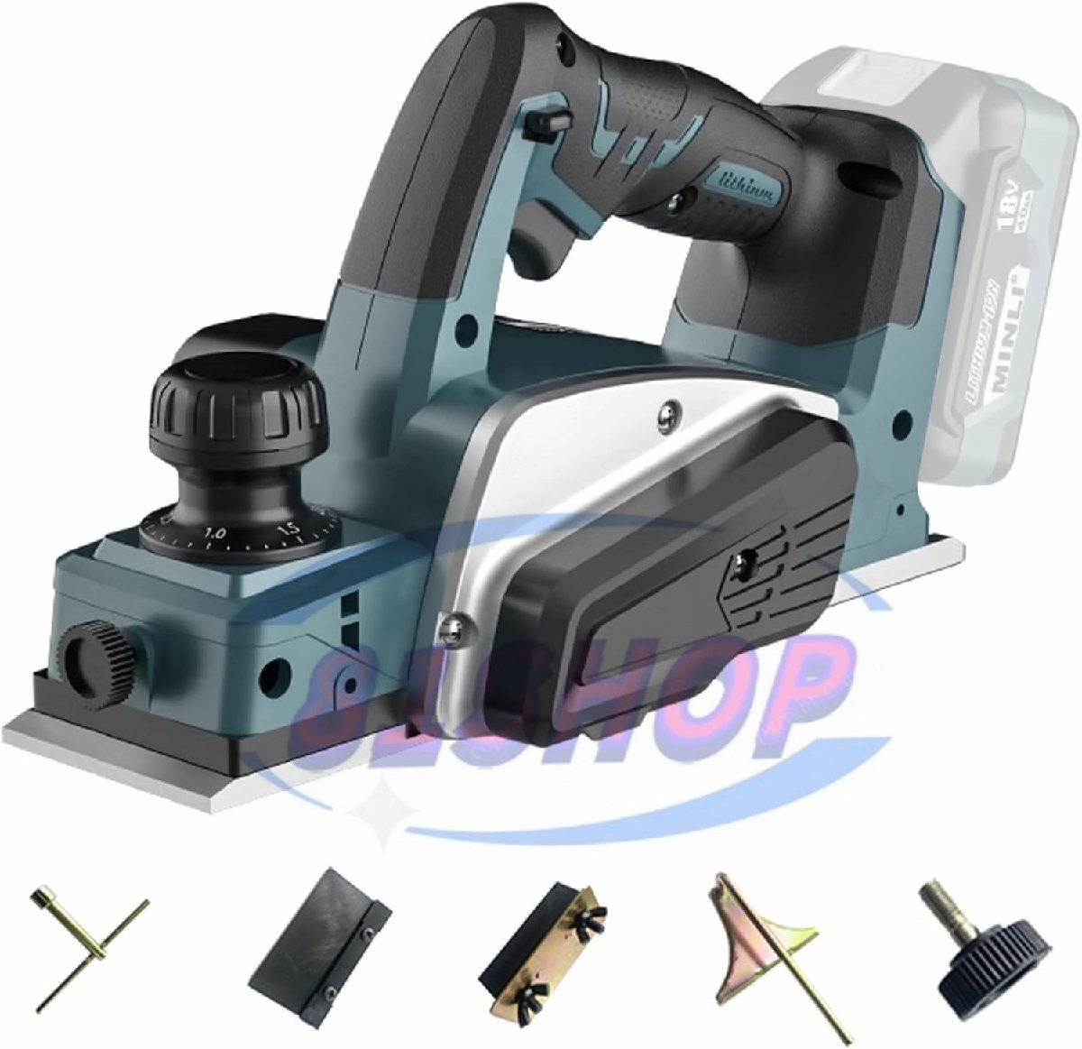 「81SHOP」 木工用 コードレス 電動木カンナ 自動カンナ 電気カンナ ミニ片手電働カンナ 幅82mm 深さ2mm 切削深さ調整可能 本体のみの販売拍卖