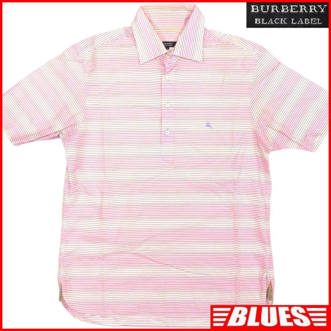 即決★BURBERRY BLACK LABEL★メンズ L 廃版 ポロシャツ バーバリーブラックレーベル 3 ピンク ボーダー 三陽商会 ナイト刺繍拍卖