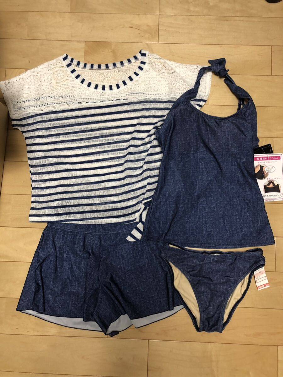レース タンキニ水着 4点セット Mサイズ ネイビー拍卖