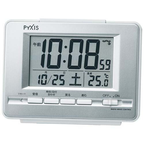 セイコー PYXIS ピクシス 電波時計 目覚し時計 NR535W 電子音 温度表示 日付 銀色メタリック塗装 デジタル拍卖