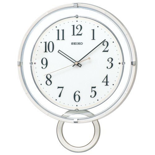 セイコー 電波時計 壁掛け時計 PH205W 振り子 ステップセコンド おやすみ秒針 白 ホワイト アナログ拍卖