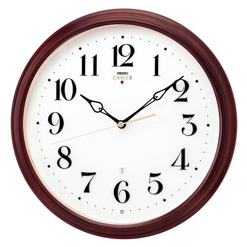 セイコー エンブレム 電波時計 壁掛け時計 HS553B 連続秒針 木枠 茶色 ブラウン 白 ホワイト アナログ おしゃれ拍卖