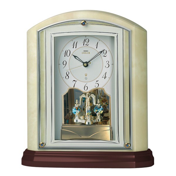 SEIKO CLOCK セイコークロック EMBLEM エンブレム 電波 置き時計 HW590M 回転飾り クリスタル オニキス枠 アナログ拍卖