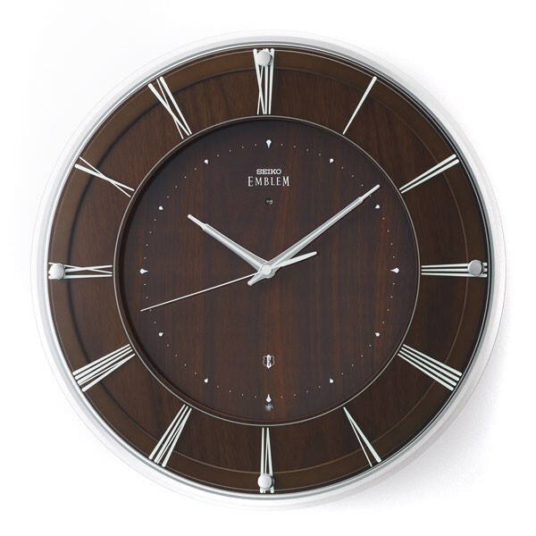 セイコー クロック EMBLEM エンブレム 電波 壁掛け時計 HS558A スイープセコンド 濃茶木地 ブラウン系 アナログ SEIKO CLOCK拍卖