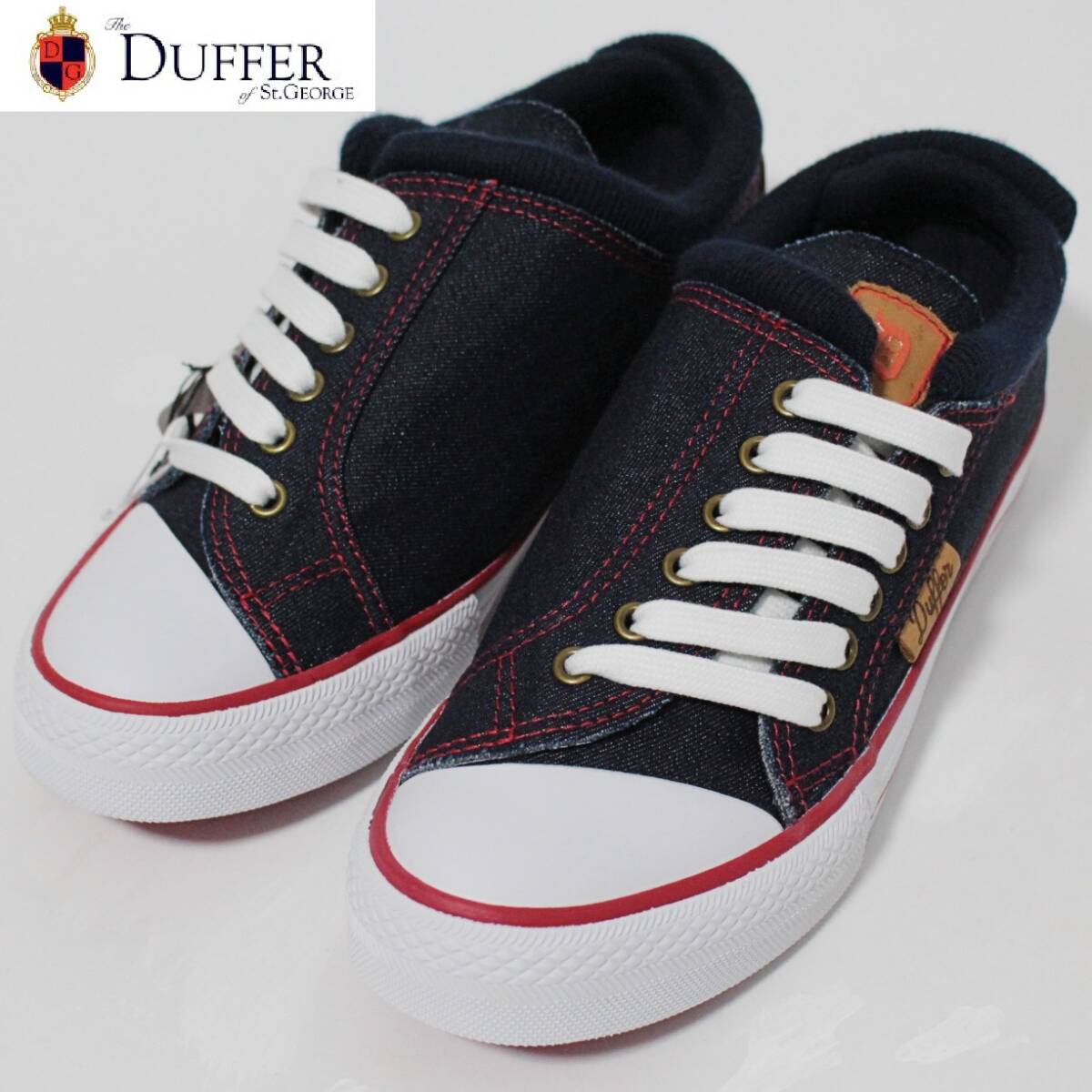 新品 The DUFFER ダファー グリーニーサイドレースキャンバススニーカー 23cm相当 紺 K3667拍卖