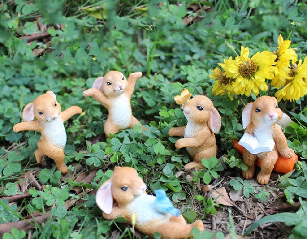 【匿名配送】ガーデニング雑貨 ウサギ 5個セット ガーデニングオブジェ 1-3拍卖