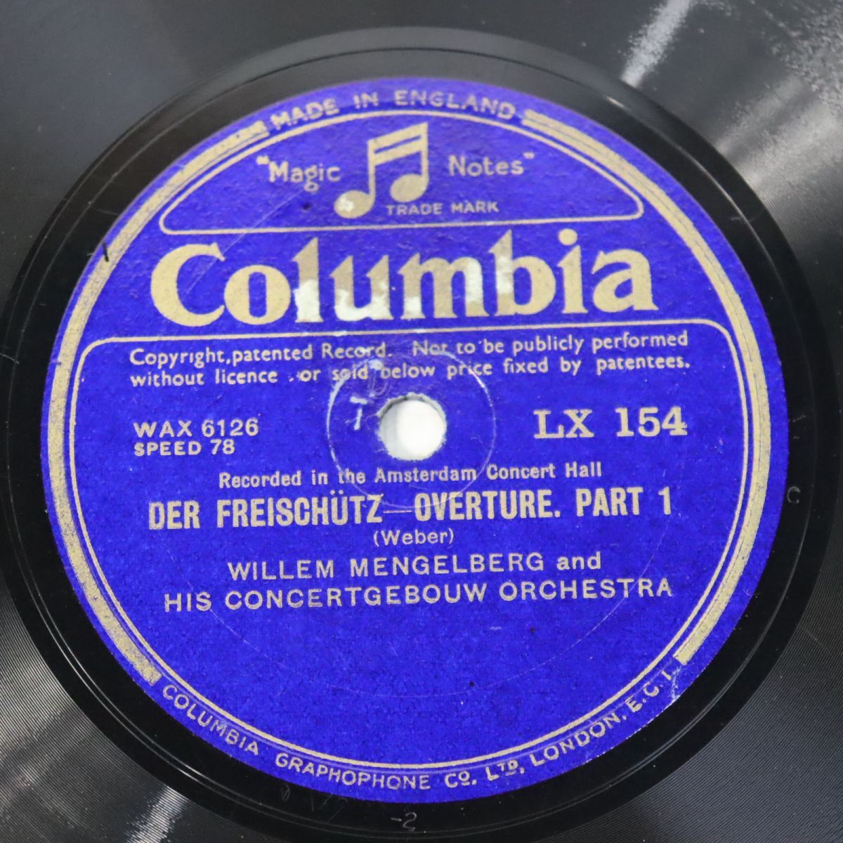 S65/SP盤/英Columbia/メンゲルベルク指揮/コンセルトヘボウ/ウェーバー:「魔弾の射手」序曲/LX154拍卖