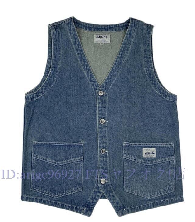 B1530☆新品サイズ選択可M~2X ヴィンテージ加工デニム ワークベスト メンズ アメカジ ジレ拍卖